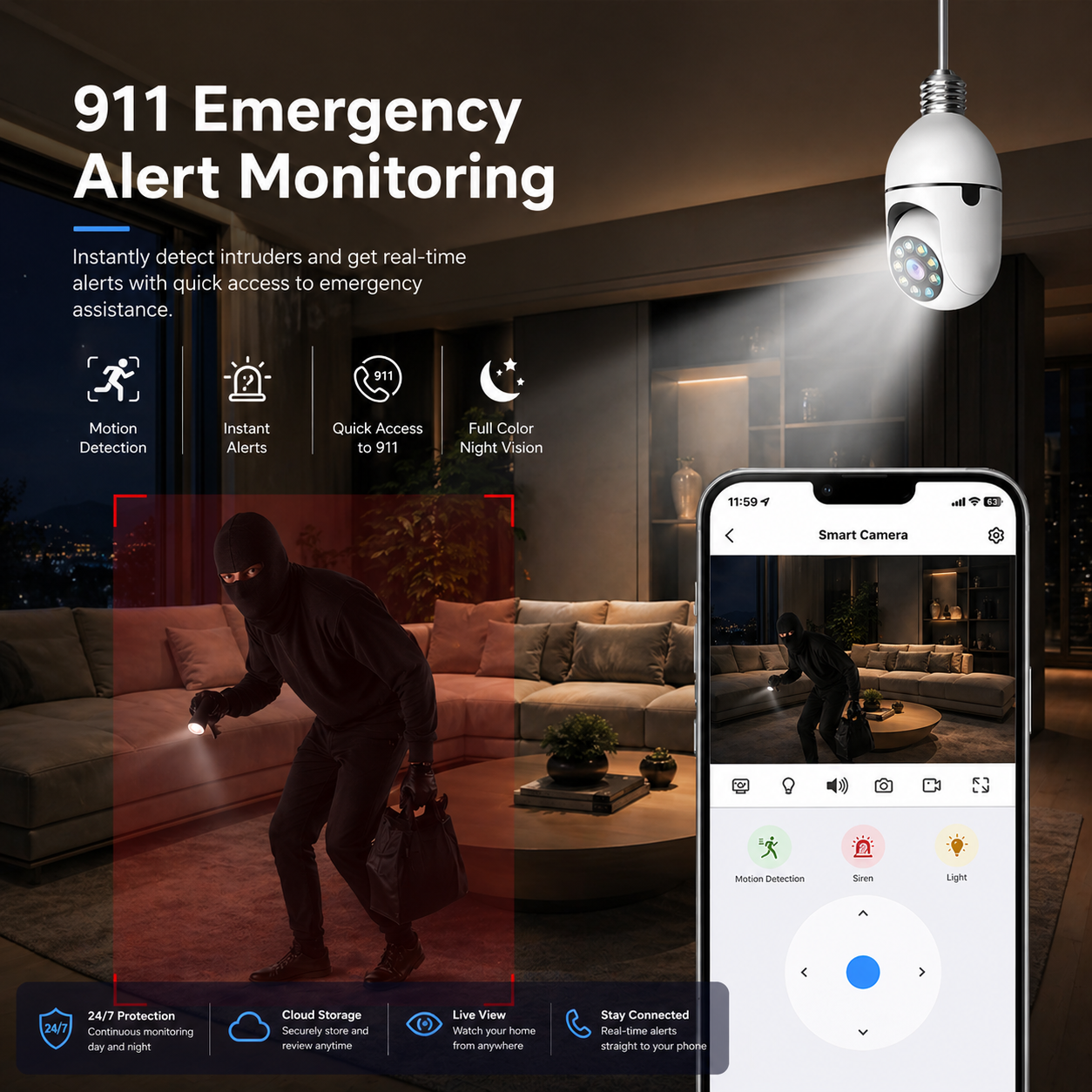 SecureBulb WiFi Security Camera (2 million pixels plus 64 memory)