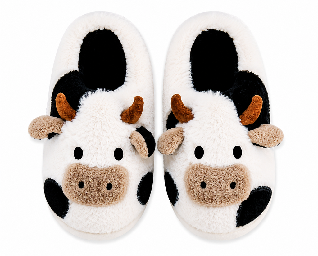Cute Cow Animal Slipper For Women Girls Fashion Kawaii Soft Fluffy Winter Warm Slippers Woman Cartoon Milk Cow House Slippers Funny Shoes