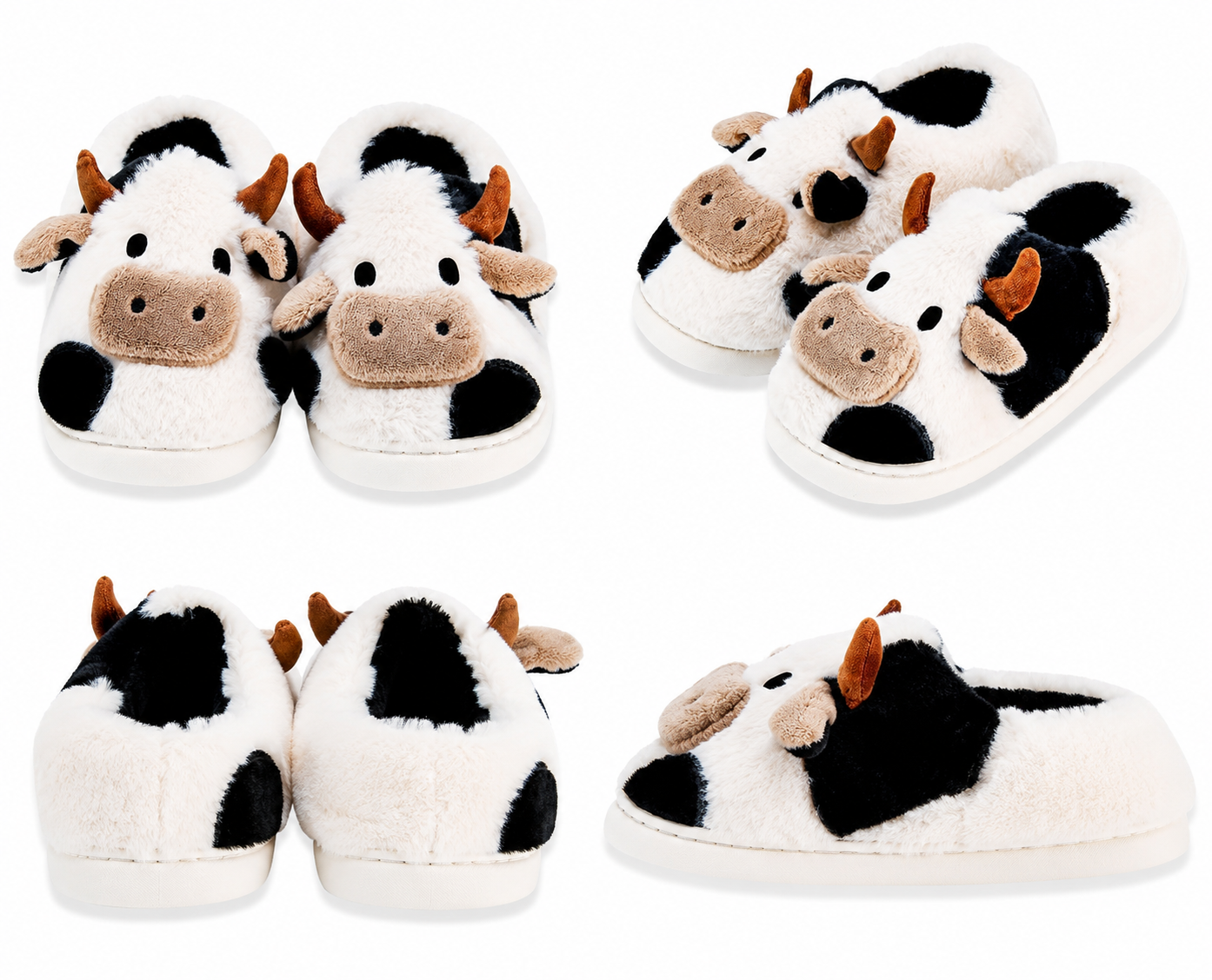 Cute Cow Animal Slipper For Women Girls Fashion Kawaii Soft Fluffy Winter Warm Slippers Woman Cartoon Milk Cow House Slippers Funny Shoes